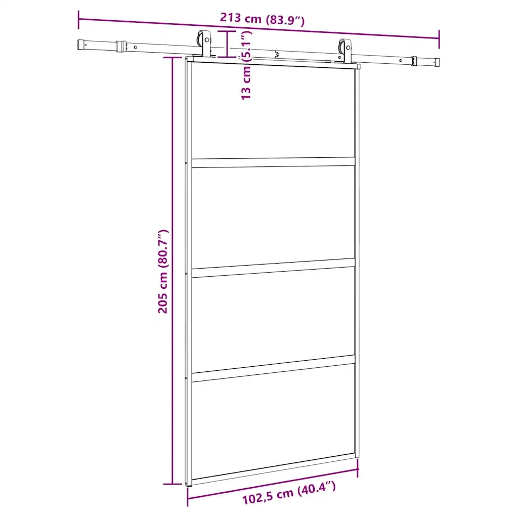 Porta Scorrevole Ferramenta Nera 102,5x205 cm Vetro Temperato