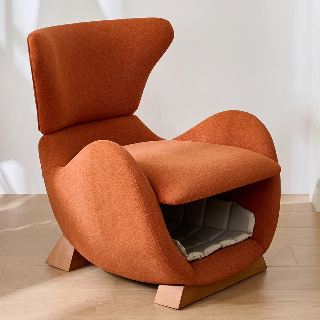 Poltrona Lounge con Nicchia per Gatto o Cane Piccolo; Design Ergonomico; Tessuto e Legno; Rosso Mattone 66 × 69 × 76 cm