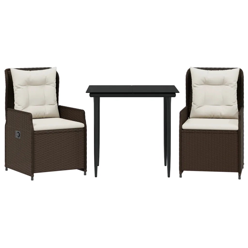 Set da Pranzo da Giardino 3pz | Set Salotto da Giardino con Cuscini in Polyrattan Marrone