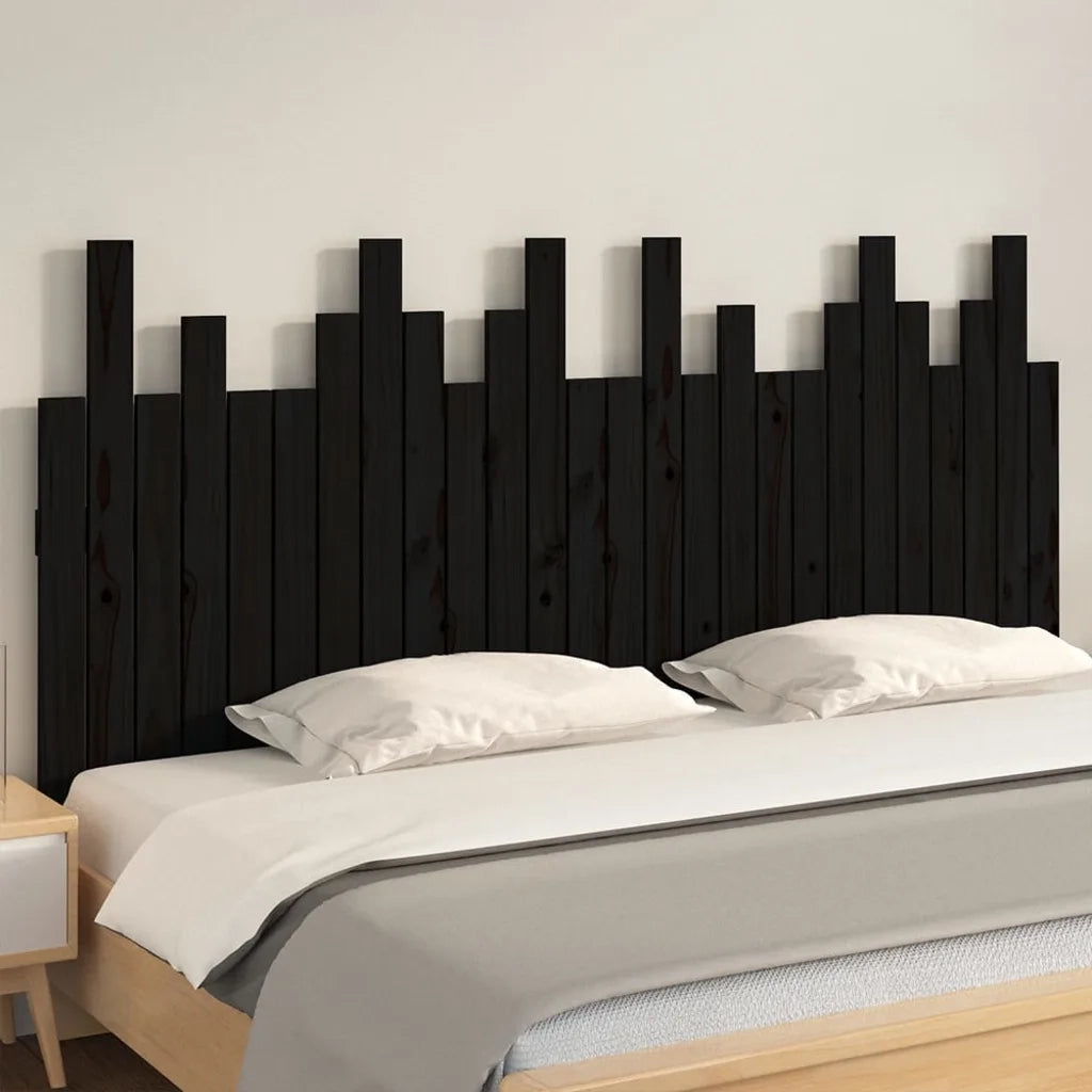 Testiera | Testata da Parete Nera 166x3x80 cm in Legno Massello di Pino