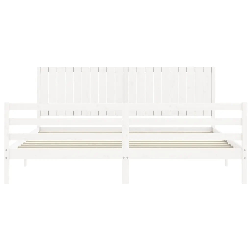 Letto matrimoniale | Letto per adulti | Giroletto con Testiera Bianco 200x200 cm in Legno Massello