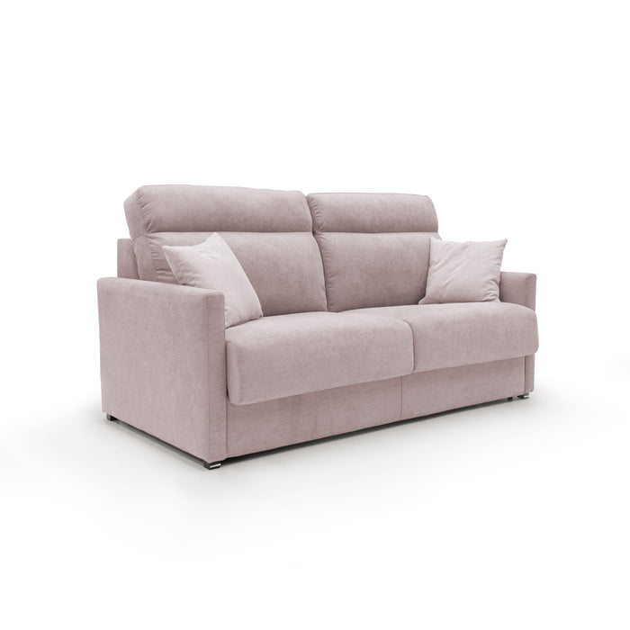 Margot Divano letto matrimoniale con schienale morbido alto in tessuto T02 176 cm (mat. 140x197) rosa
