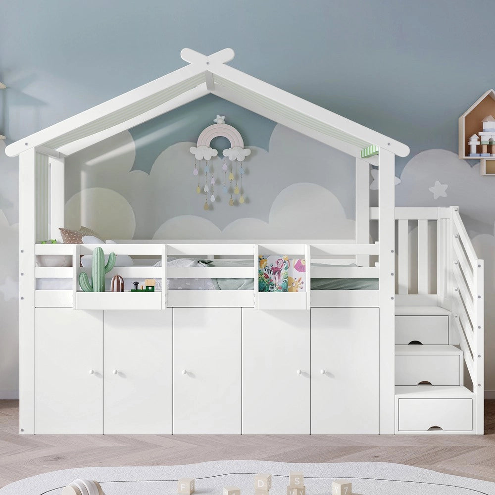 Letto a Castello Bambini con Armadio e Cassetti ¨C MINIMAL ¨C Pino Bianco 90x200