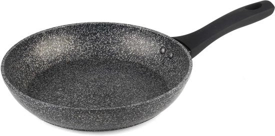 Padella in alluminio smaltato con rivestimento antiscivolo, 20 cm, utensile in metallo e lavabile in forno a microonde, manico in TPR morbido con rivestimento in metallo argentato