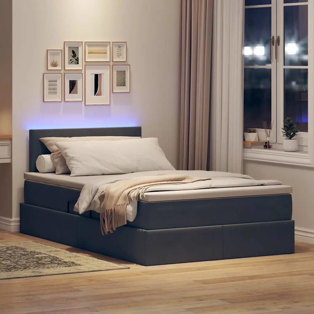 Letto con contenitore LED e materasso Grigio Scuro 120 x 200 cm