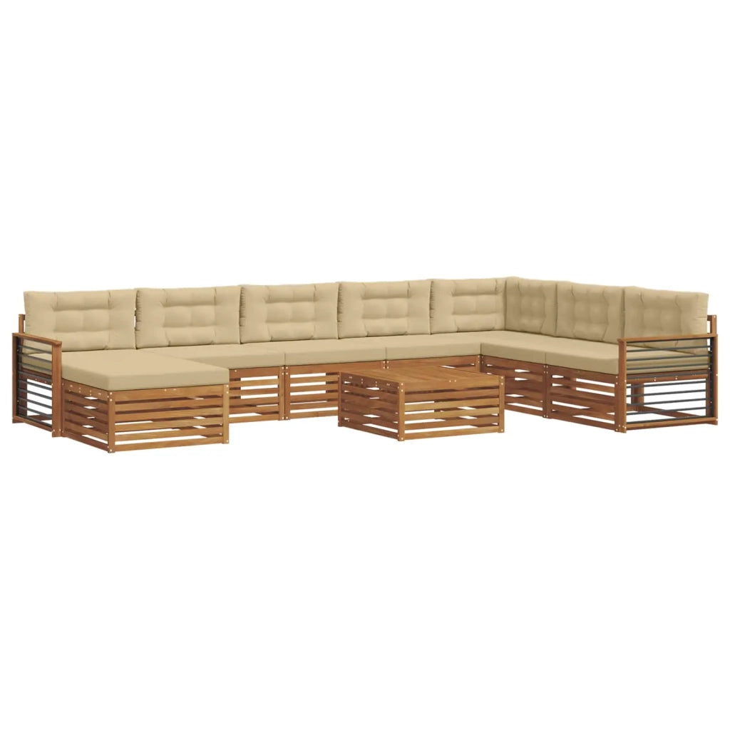 Set di divani da esterno con cuscino 9 pcs Naturale e Beige