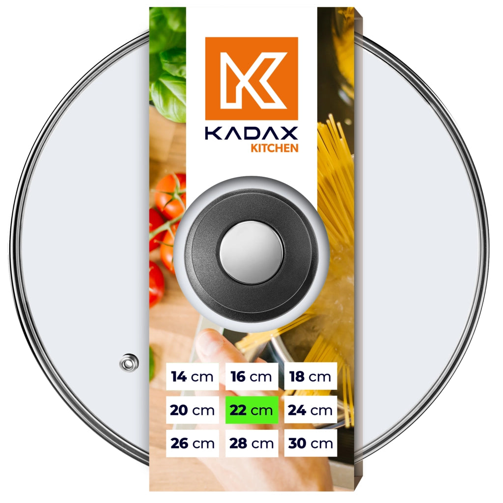 Coperchio in vetro KADAX da 22 cm, universale, resistente al calore, per pentole e padelle.