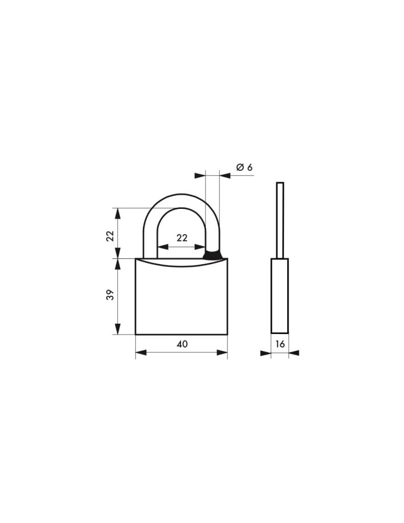 Lucchetto Transit 40 mm con arco in acciaio inox, 2 chiavi reversibili – THIRARD