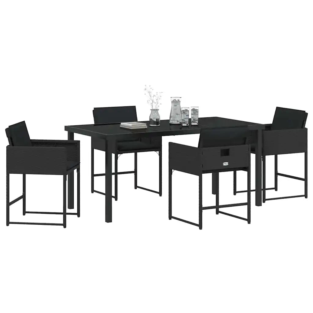 Set da Pranzo per Giardino con cuscino 5 pcs Nero polyrattan 3380010