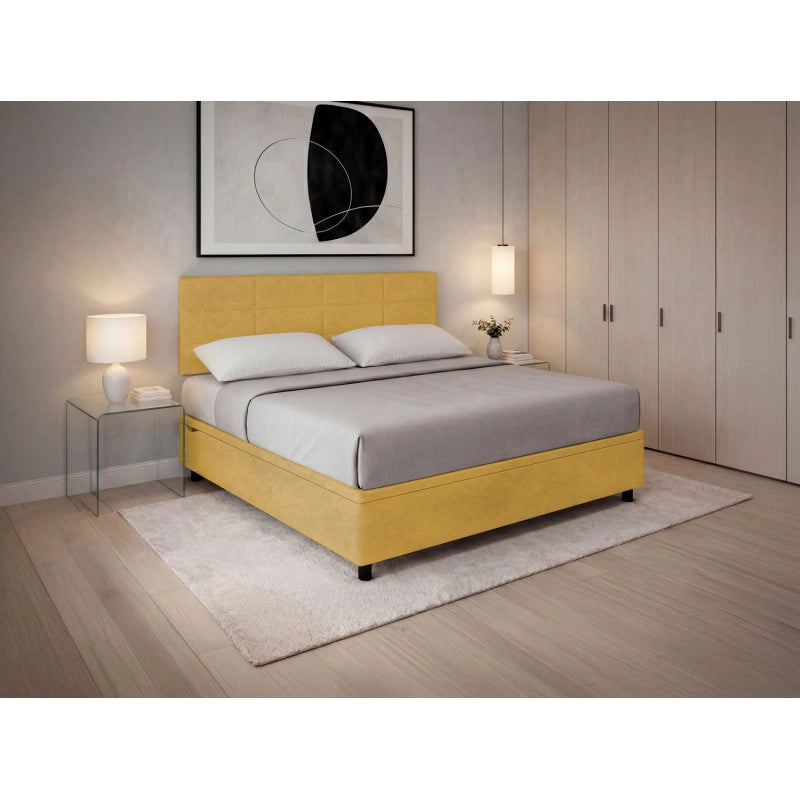 Letto imbottito Letto Matrimoniale alla Francese 140x190 cm Square - Contenitore,Microfibra,Ocra