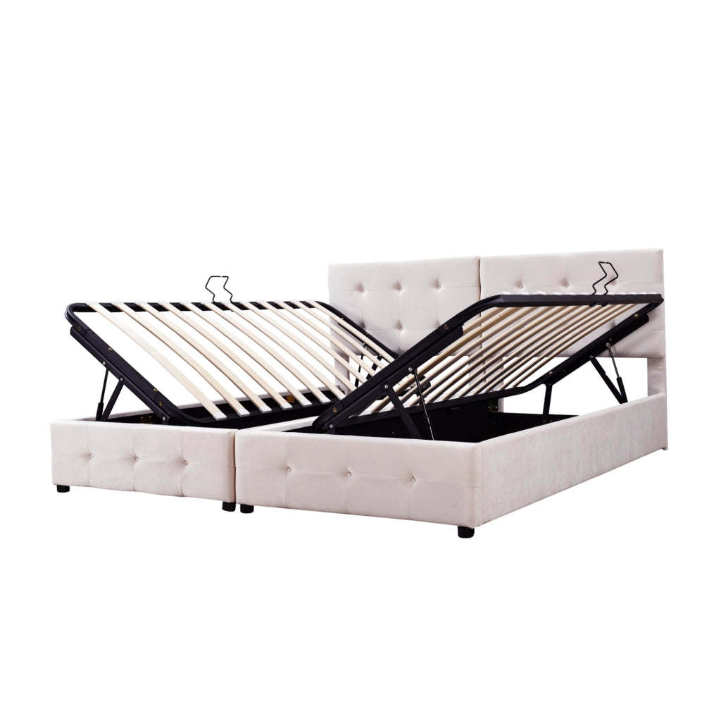 Letto imbottito beige 180x200 con contenitore idraulico