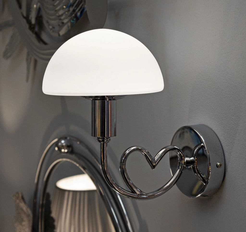 Lampada da Muro Lovy Silver 23x15x22 cm in Vetro e Ferro Argento e Bianco