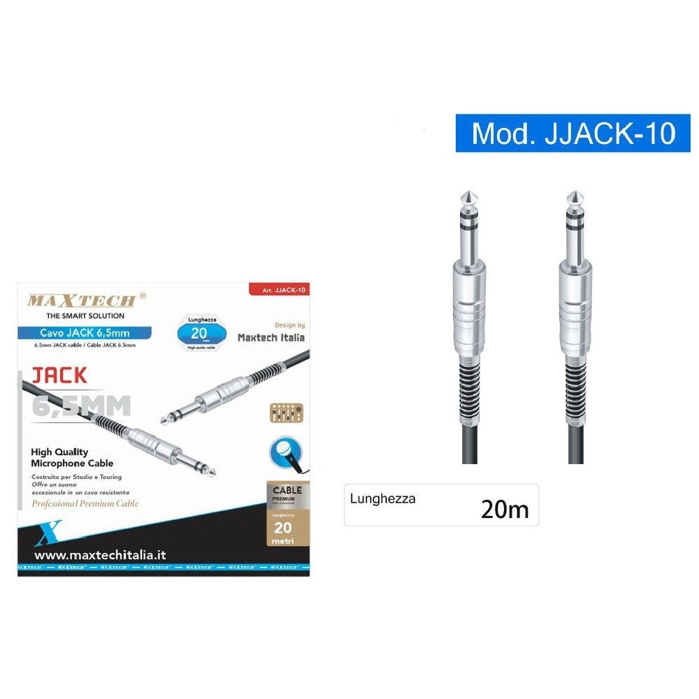 Trade Shop - Cavo Collegamento Con 2 Jack Da 6.5mm 20 Mt Cavo Microfono Audio Stereo Jjack-10 -