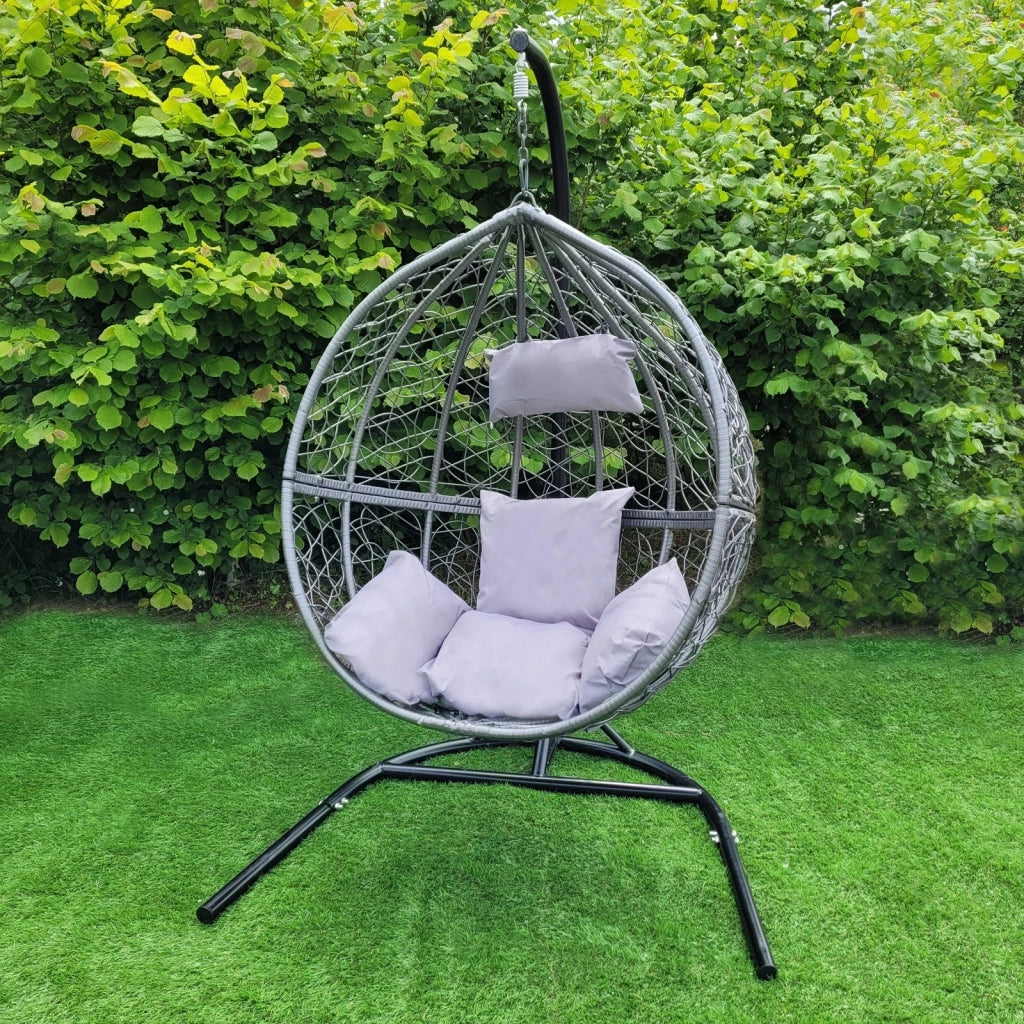 Sedia a Dondolo a Uovo Poltrona Sospesa in Vimini Rattan da Giardino Poltroncina Sedia a Sospensione - Grigio
