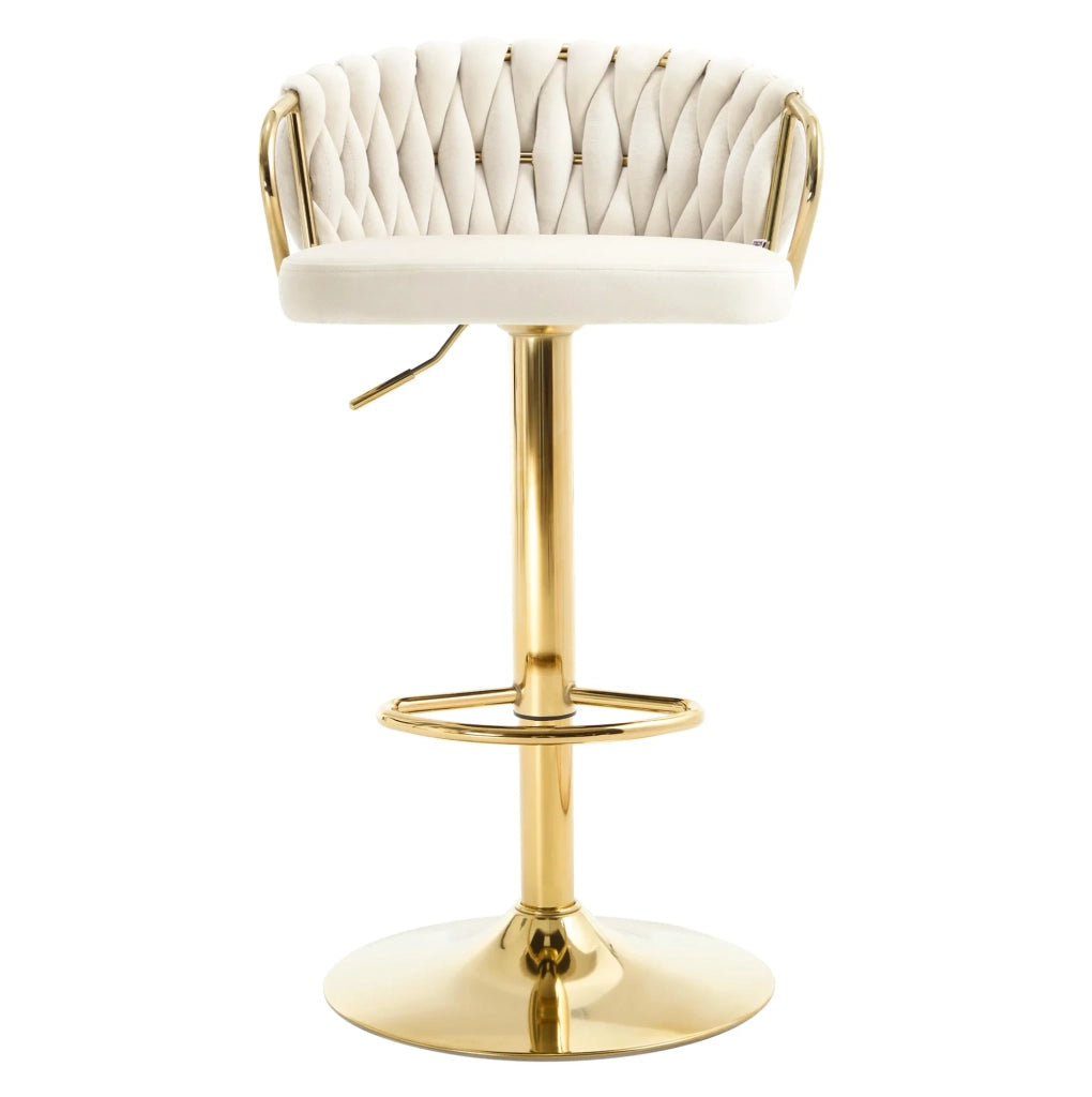 Sgabello da bar regolabile girevole in velluto bianco crema
