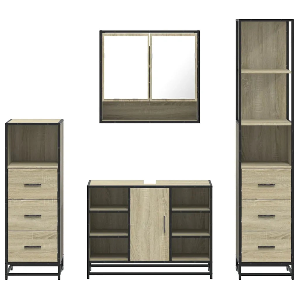 Set Mobili da Bagno 4 pz Rovere Sonoma in Legno Multistrato