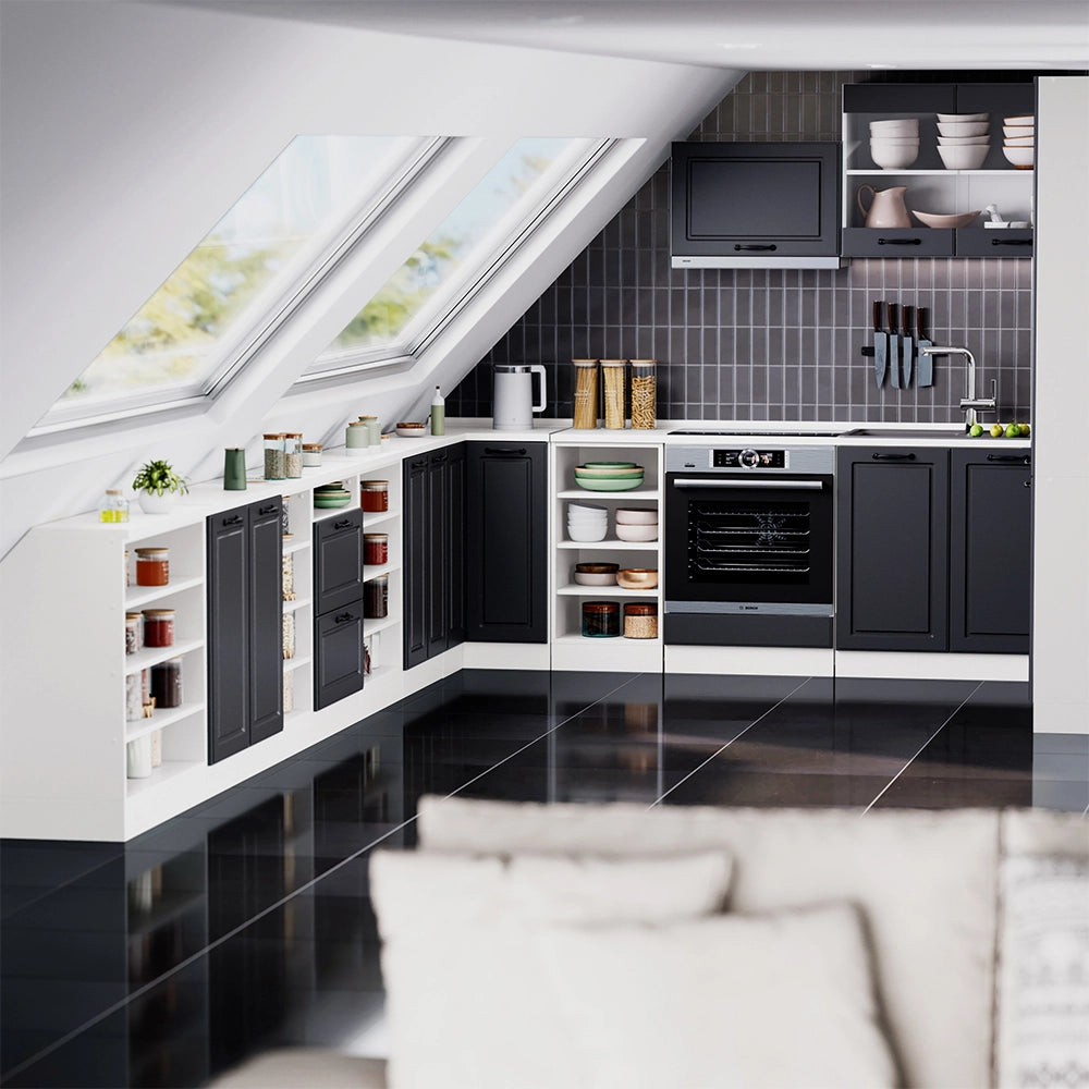 Mobile cucina sottotetto R-Line Antracite rustico/Bianco 80 cm con 2 porte, carcassa 60 cm profondità Vicco