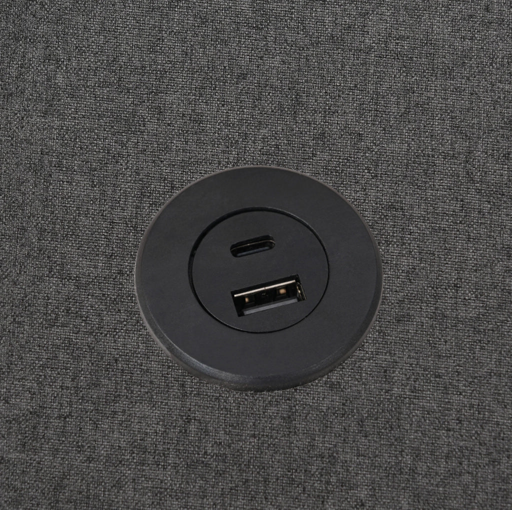 Letto singolo contenitore 90x200 cm con USB C e USB; testiera geometrica; grigio