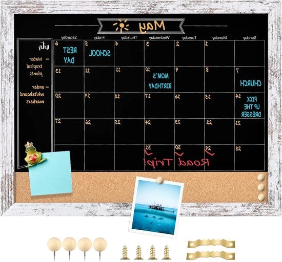 Pannello da disegno e da attacchi con superficie magnetica - 33 cm x 43 cm - Calendario nero - 2-in-1 funzionalità