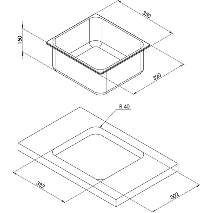 Lavello in acciaio inox rettangolare mm 320x350 altezza cm 15