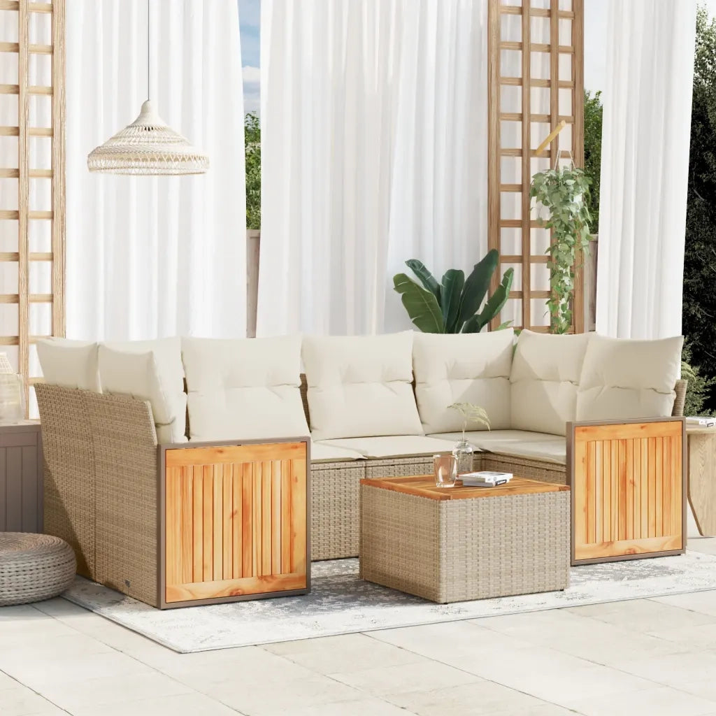 Set Divani da Giardino 7 pz con Cuscini Beige in Polyrattan 3259881