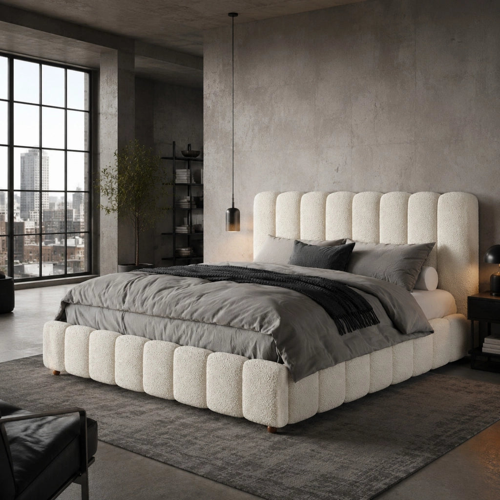 Letto matrimoniale contenitore 160x200 cm in bouclé bianco