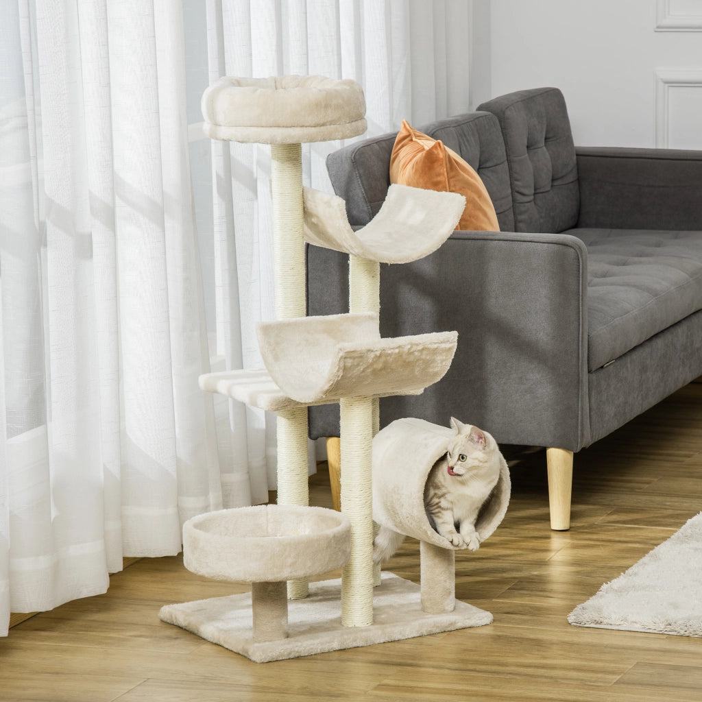 EasyComfort Albero Tiragraffi Gioco Giocattolo per Gatti con Diverse Piattaforme in Sisal Naturale Altezza 105cm Crema