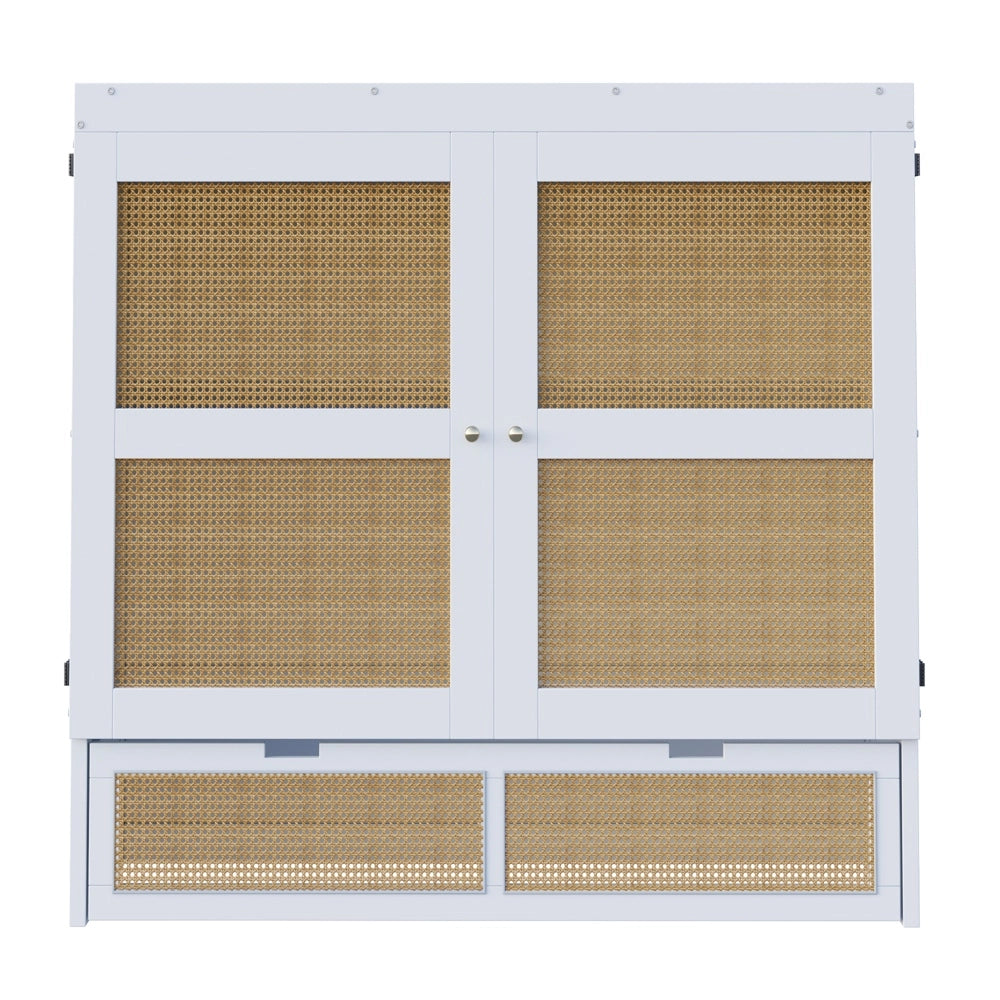 Letto a muro-Xylo-140x200 cm-contenitore, doghe, cassetti, design rotin, bianco