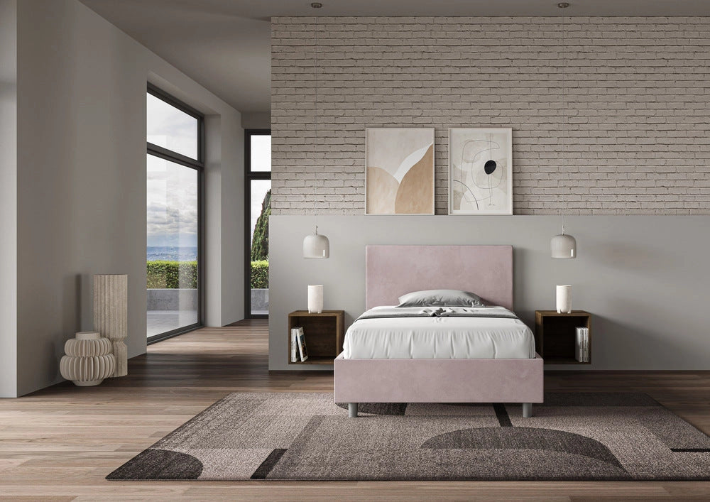Letto 1 Piazza e Mezzo 120x200 cm con Rete e Contenitore Adele Glicine