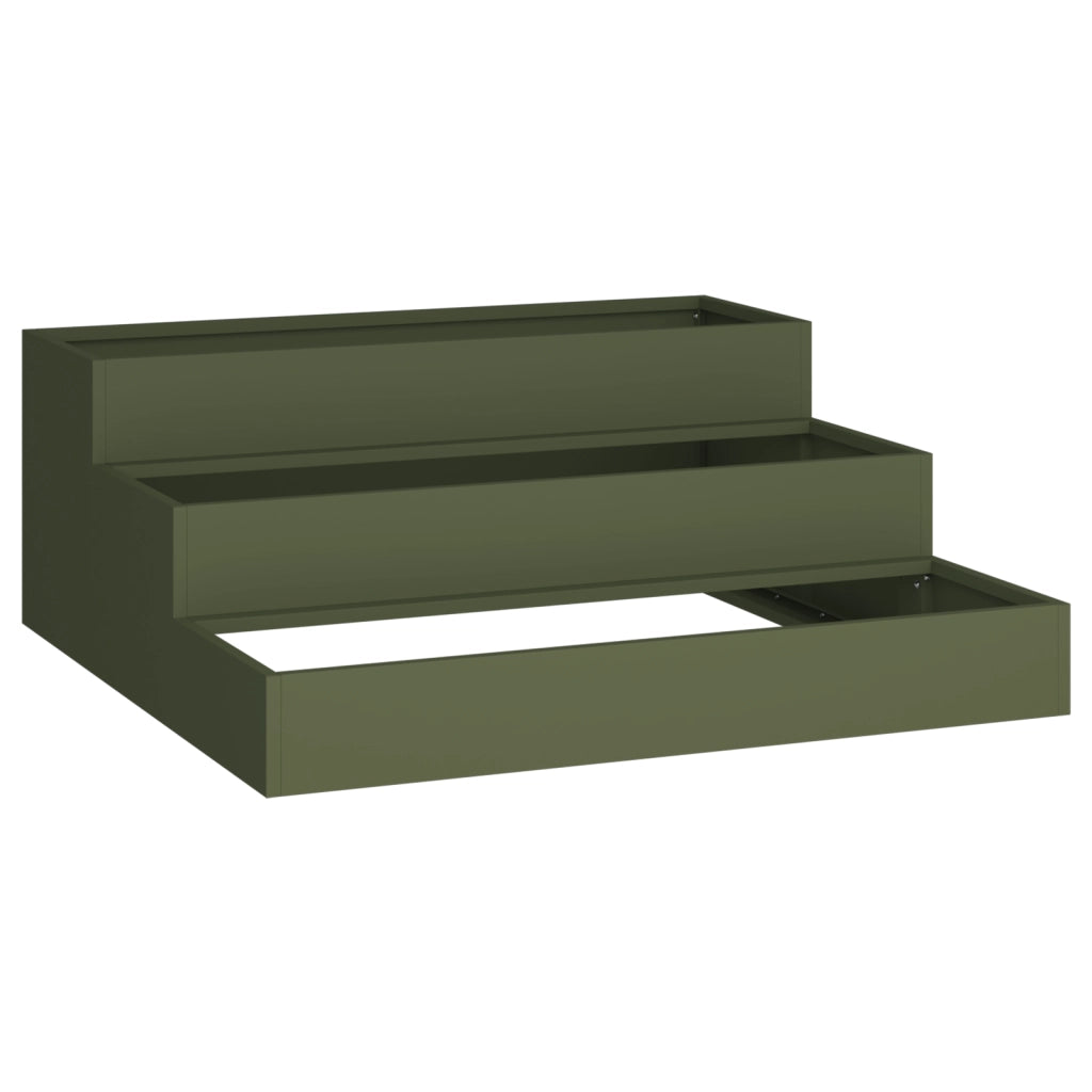 Fioriera da Giardino a Tre Piani 90x90x35 cm Verde Oliva Acciaio