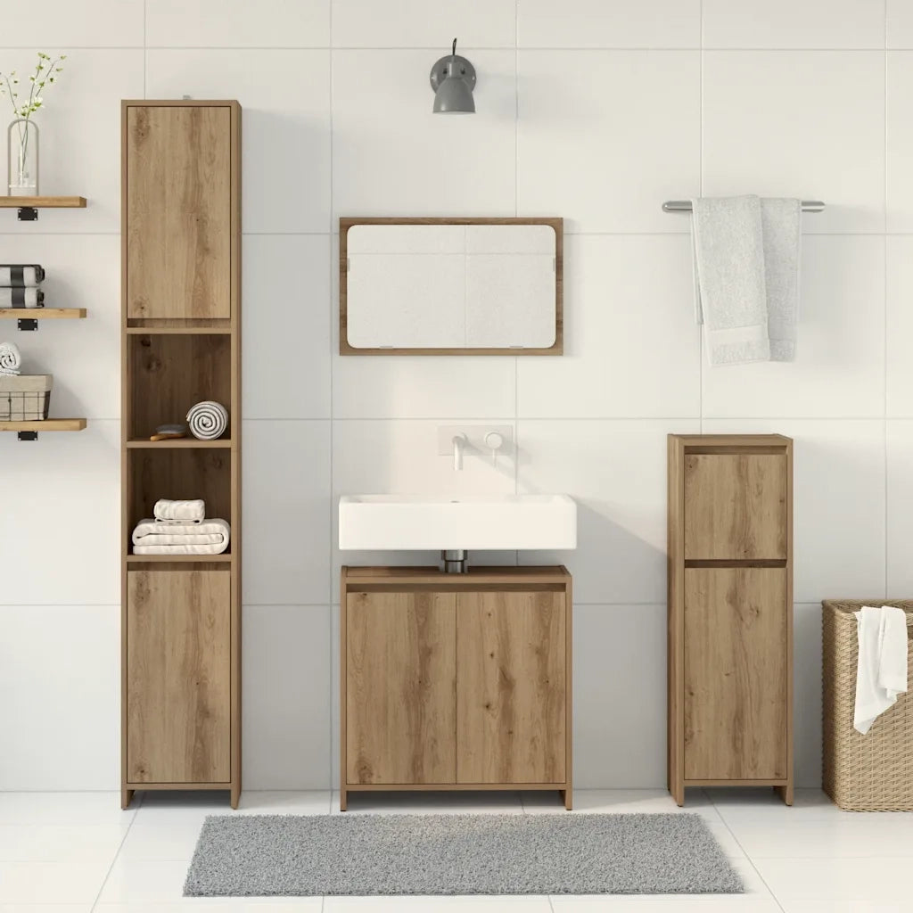Set Mobili da Bagno 4 pz Rovere Artigianale Legno Multistrato 3328556