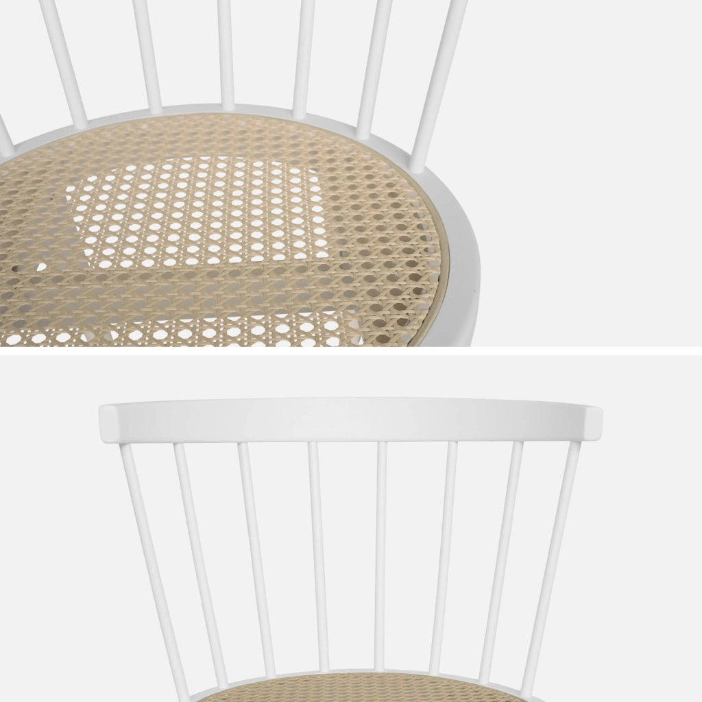 Set di 2 sedie in legno e rattan intrecciato, stile vimini, bianco