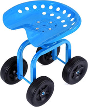 Sgabello con Ruote per Giardinaggio, Sedile con Ruote Regolabile in Altezza e Portatile, Seggiolino da Giardino, Prato e Cortile, Portata 150kg (Blu)