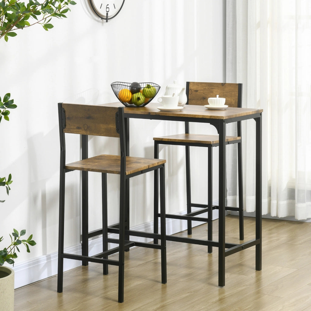 Set da Bar 3 Pezzi con Tavolo Alto e 2 Sgabelli in MDF e Metallo, Resistente e Pratico per Casa e Cucina, Marrone