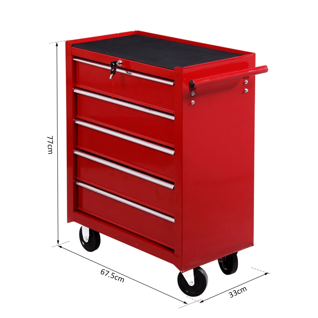 Carrello Porta Utensili con 5 Cassetti ¨C zephmum ¨C Acciaio Rosso 67.5x33x77cm
