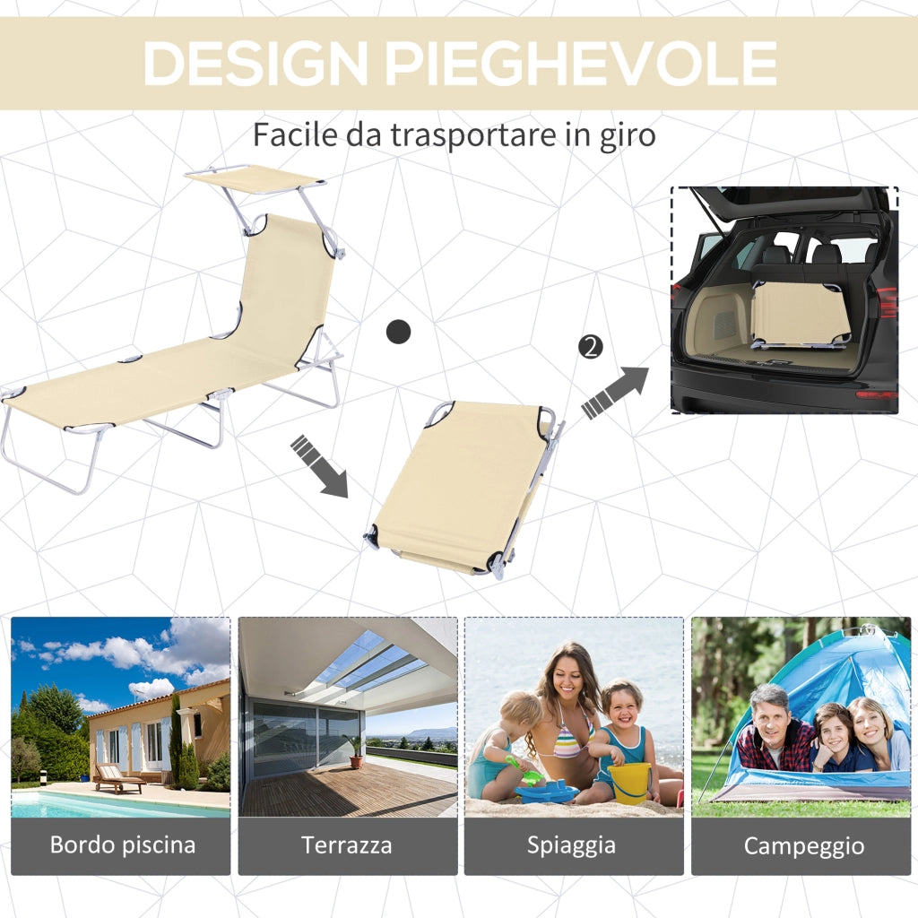 Sdraio Pieghevole da Giardino con Tettuccio e Schienale Regolabile ¨C Zephmum ¨C Beige