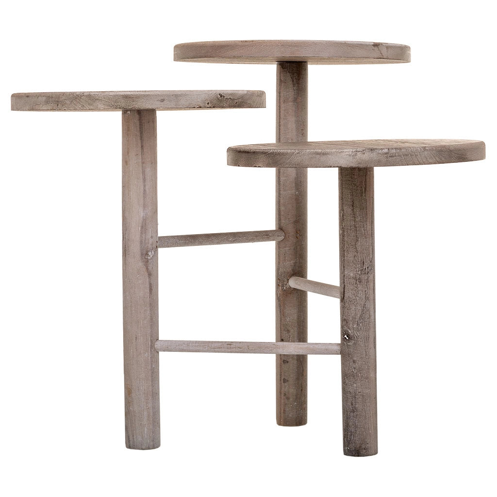 Supporto in legno per 3 vasi bianchi d25x40/35/30h