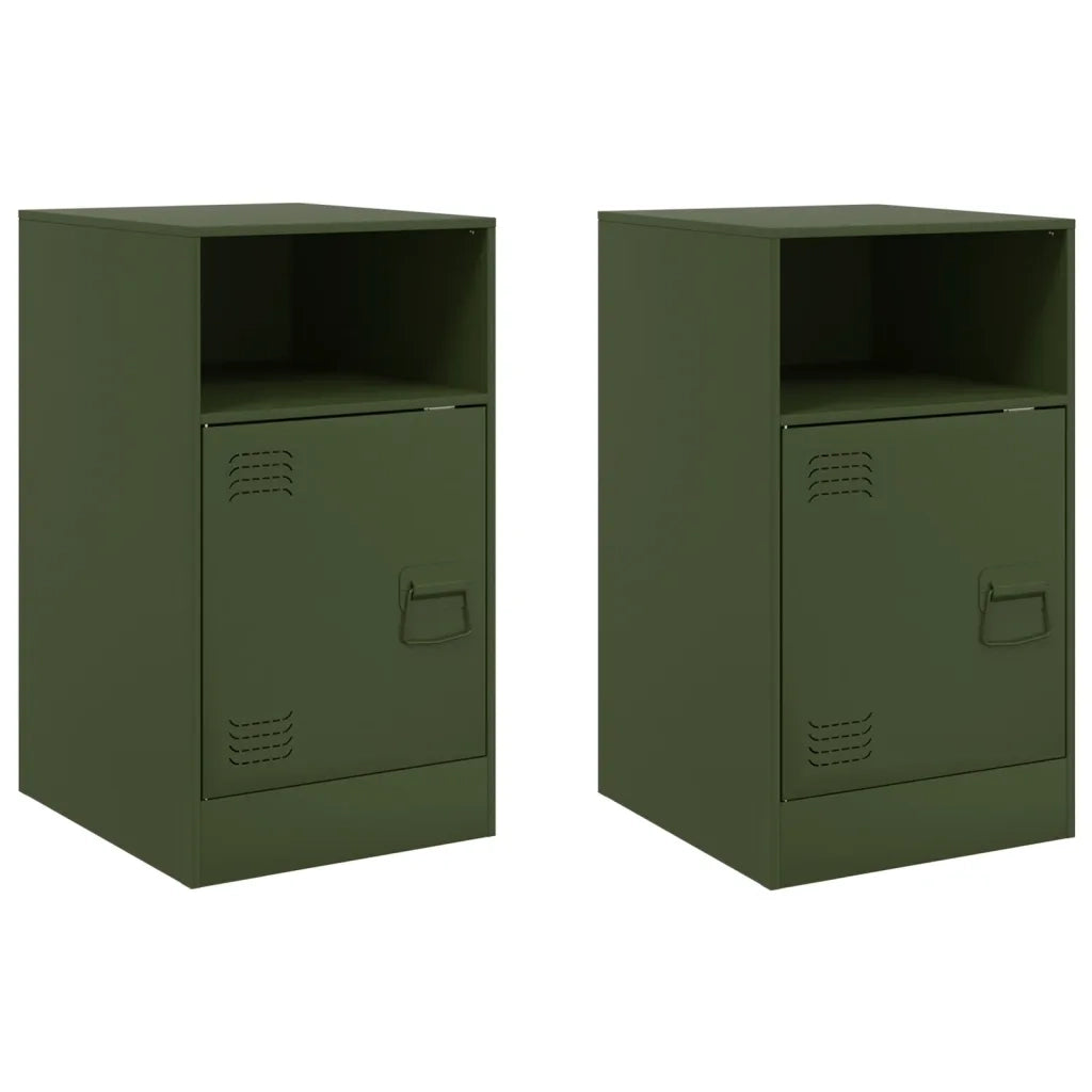 Comodini 2 pz-Set di 2 Tavolino da notte Verde Oliva 34,5x39x62 cm in Acciaio 782369