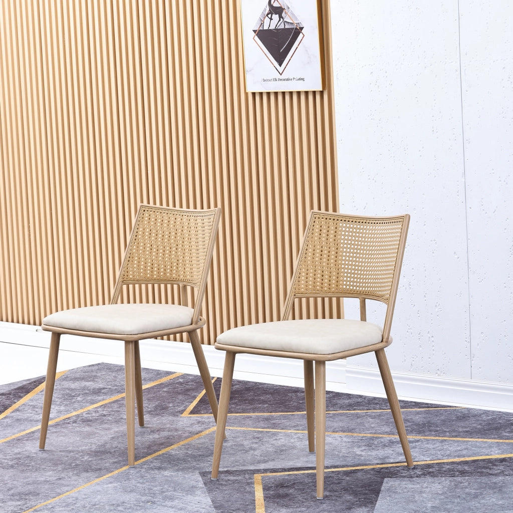 Sedie da pranzo 4 pezzi con schienale in rattan e seduta imbottita leggere per interni ed esterni rattan beige