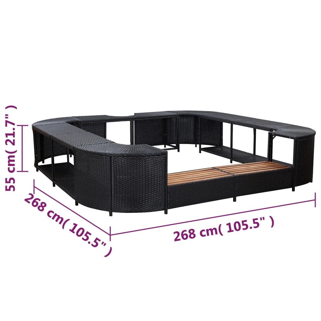 Bordo per Vasca da Spa Quadrato Nero 268x268x55 cm Polyrattan 46073