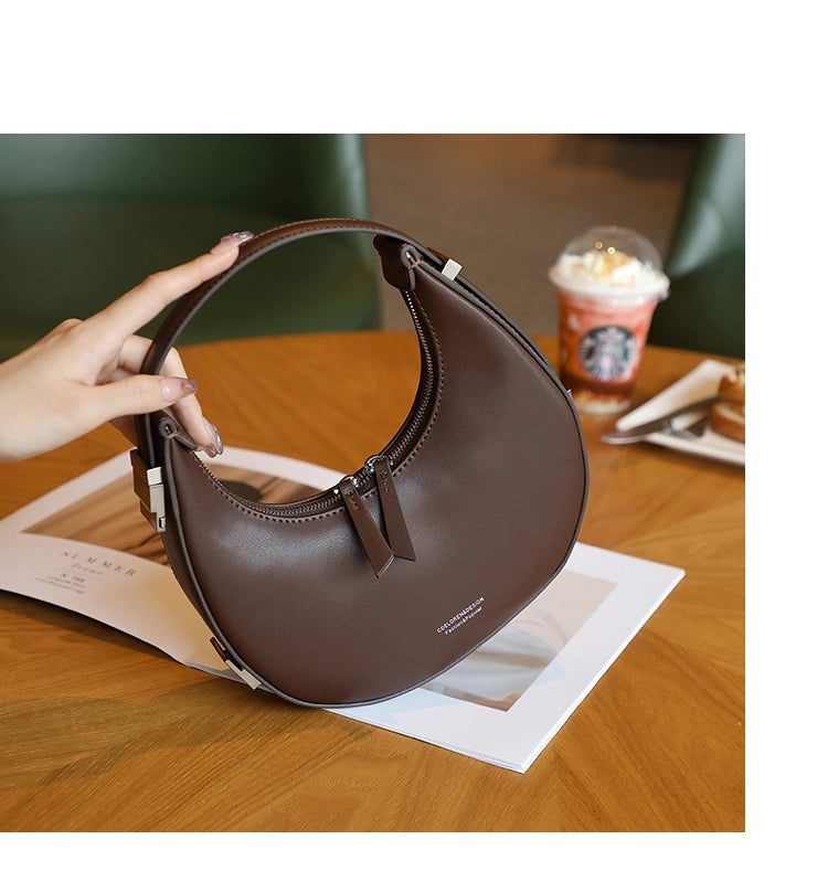Borsa a mano da donna Moon in vera pelle marrone