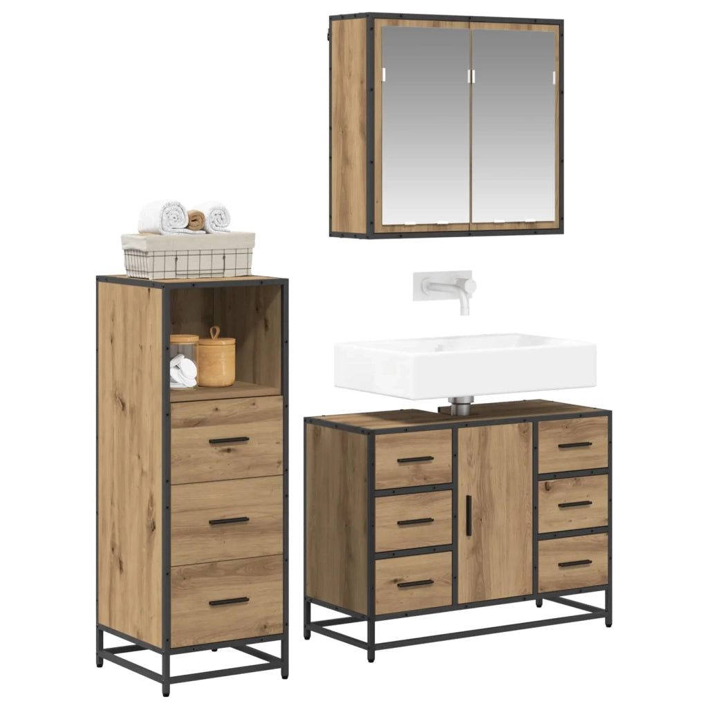 Set di mobili per il bagno con porta 3 pcs Rovere artigianale 3402537