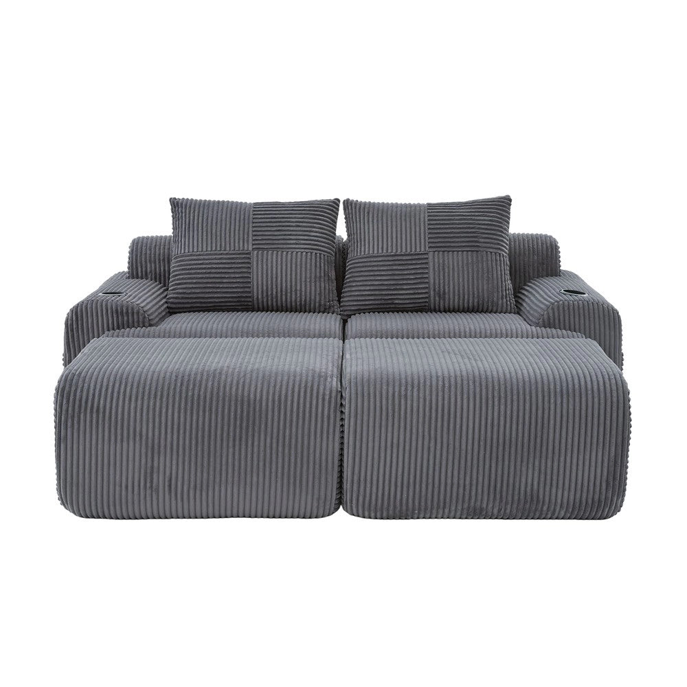 Divano 2 posti con poggiapiedi ¨C Minimal ¨C Tessuto grigio scuro con contenitore