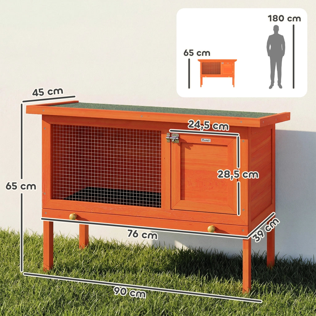 Gabbia per Conigli in Legno con Tetto Bitumato e Cassetto Estraibile ¨C zephmum ¨C 90x45x65 cm Arancione