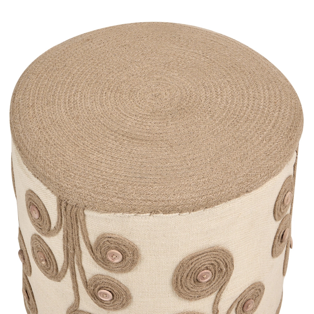 Pouf Bianco e Beige Juta imbottitura in EPS Ottomano Poggiapiedi Soggiorno Stile Boho