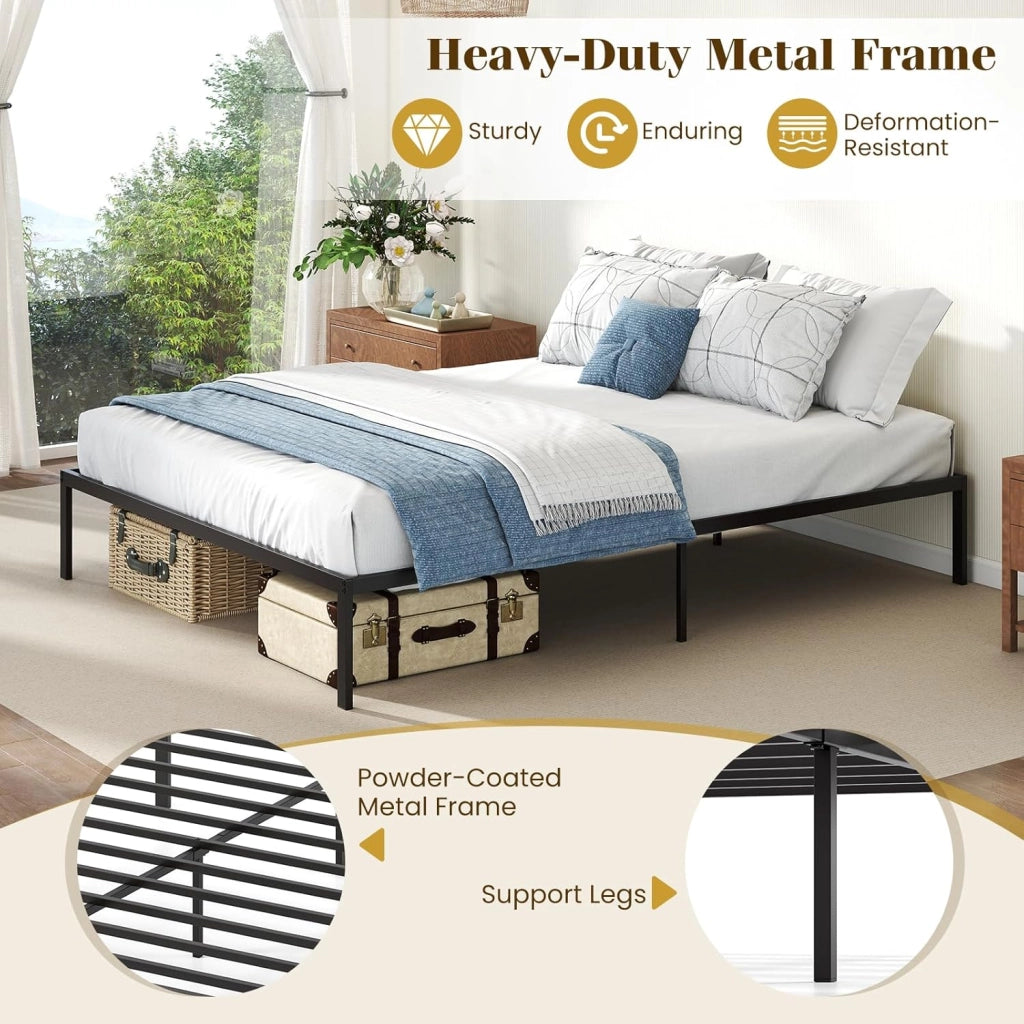 Telaio per letto 140 x 200 cm, letto piattaforma in metallo con rete a doghe e 9 gambe di supporto, spazio di archiviazione, montaggio facile, nero