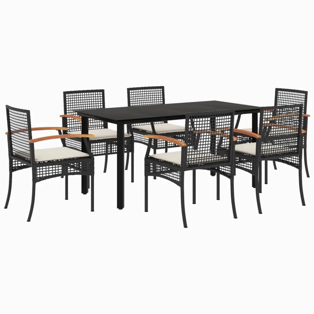 Set da Pranzo da Giardino 7 pz Nero con Cuscini in Polyrattancod mxl 90416