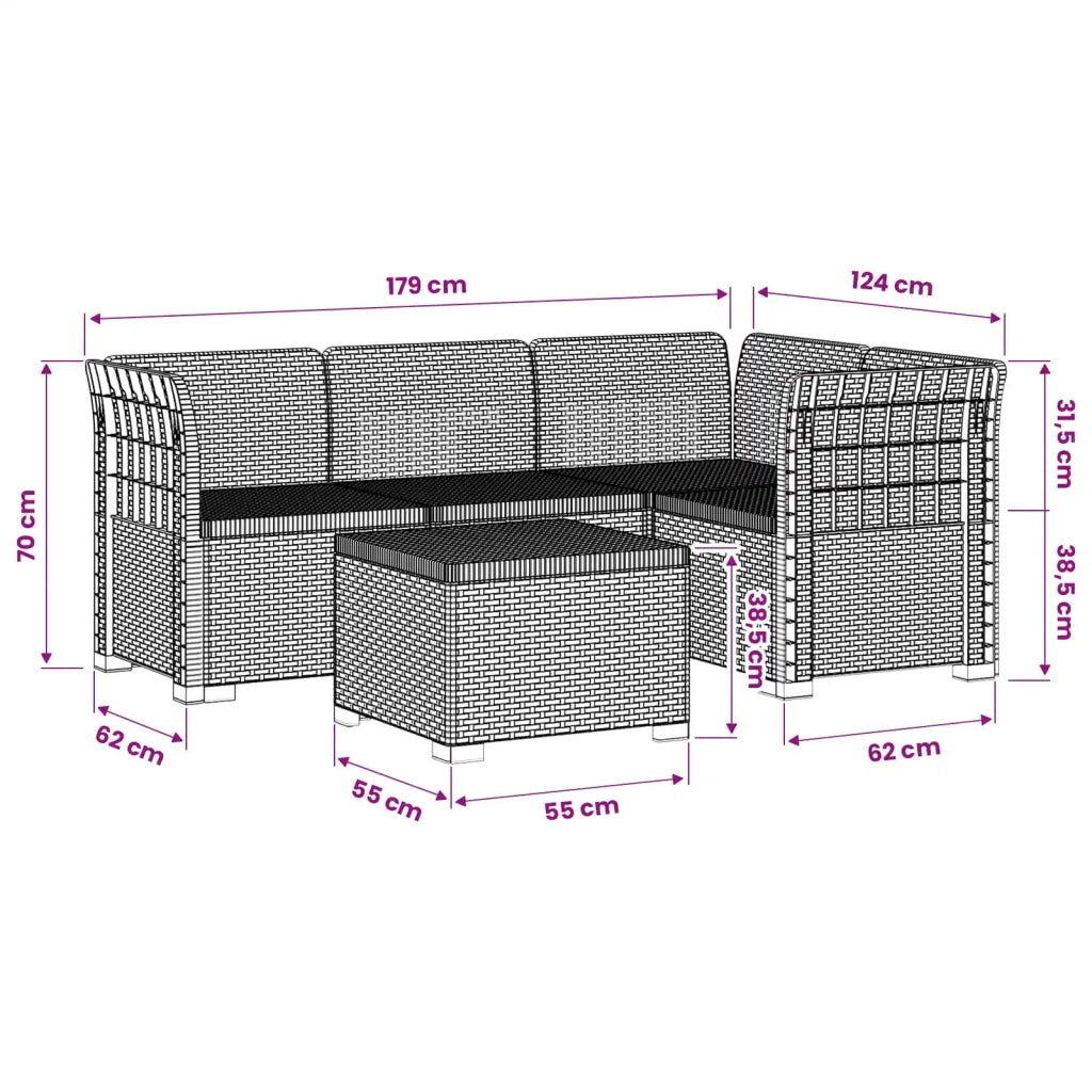 Divano da giardino 4 posti aspetto rattan PP Marrone 3443995