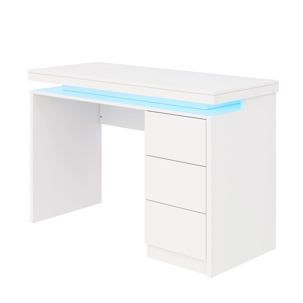 Scrivania moderna con LED - Zephmum- 120¡Á50¡Á78,5 cm- Tre cassetti, superficie estesa, gambe rinforzate, illuminazione regolabile