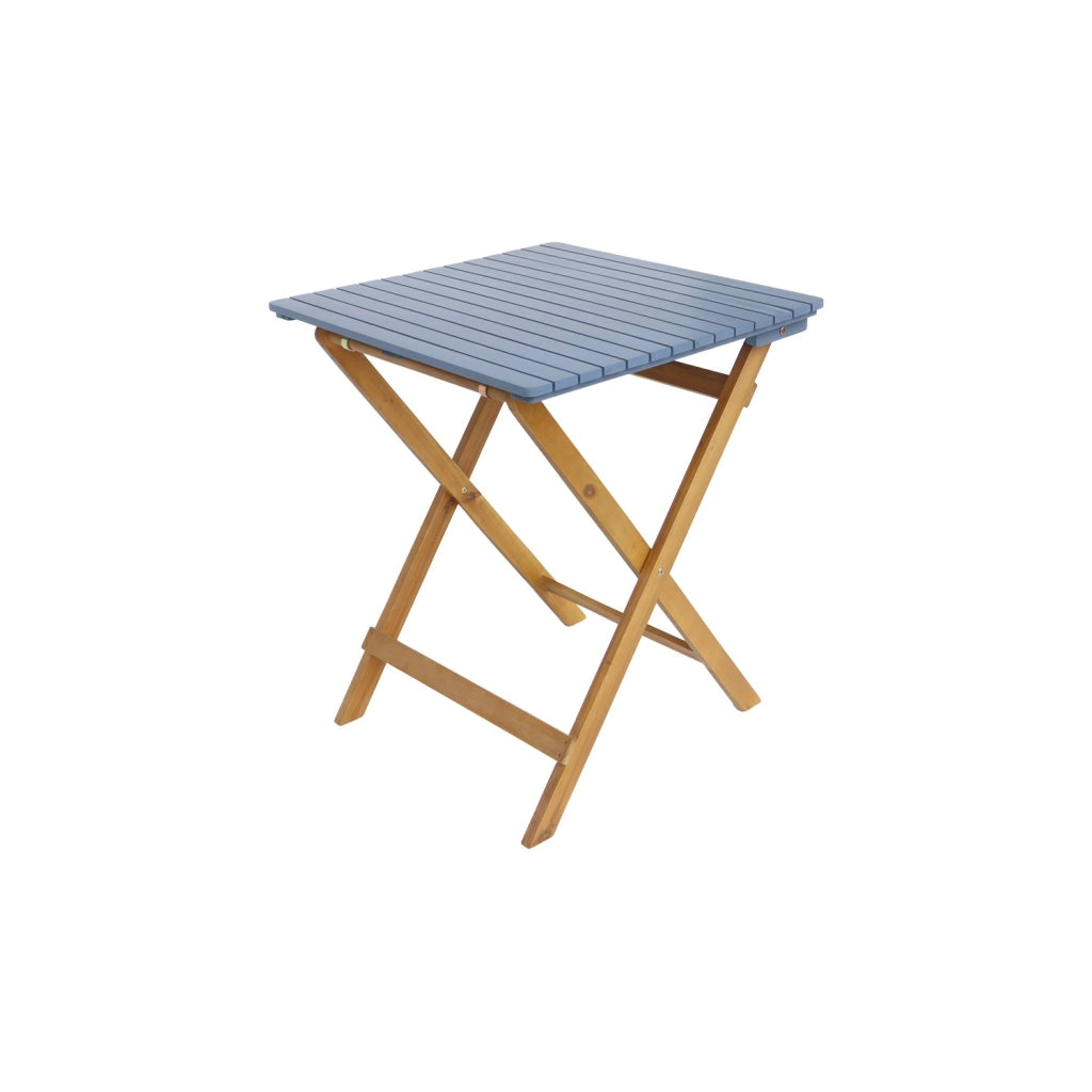 Set tavolo da giardino in legno di acacia con 2 sedie pieghevoli, blu